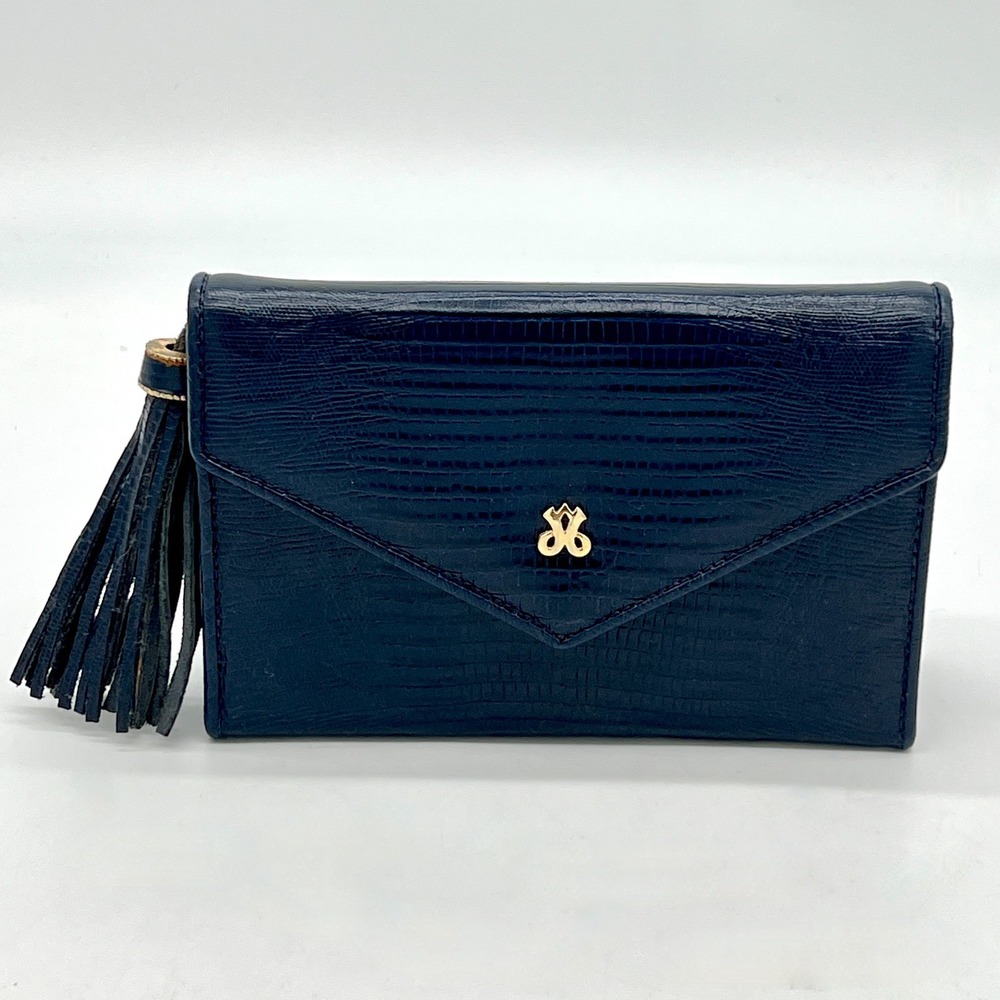 Vntg Jay Herbert New York Mini Crocodile Embossed Navy Leather Crossbody Clutch